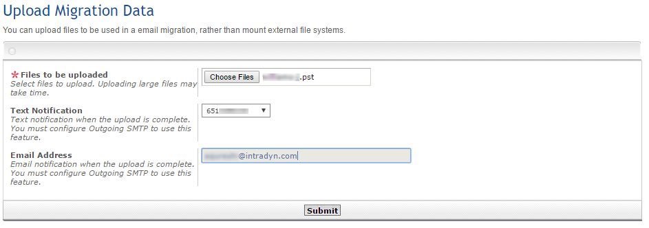 Upload Selected PST files