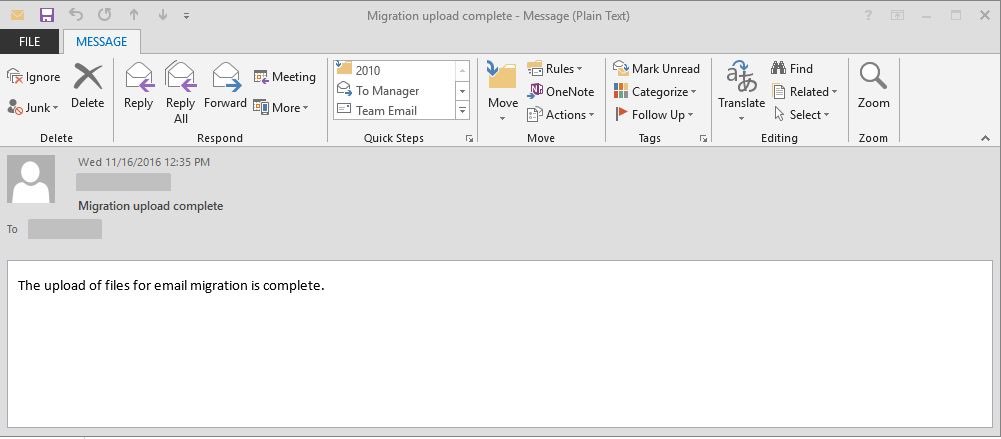 Migration Upload Complete Email