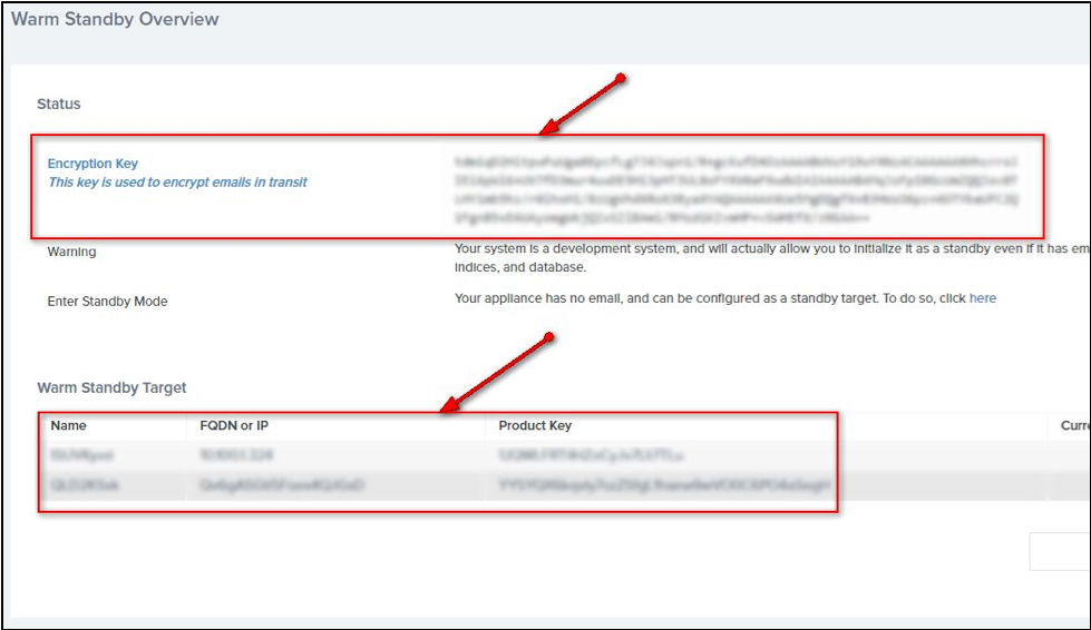 Warm Standby Overview encription key