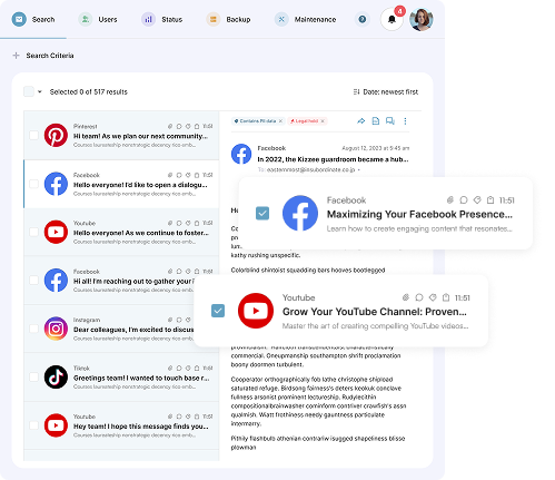 Social Media Archiving for Facebook, YouTube, LinkedIn, Tiktok